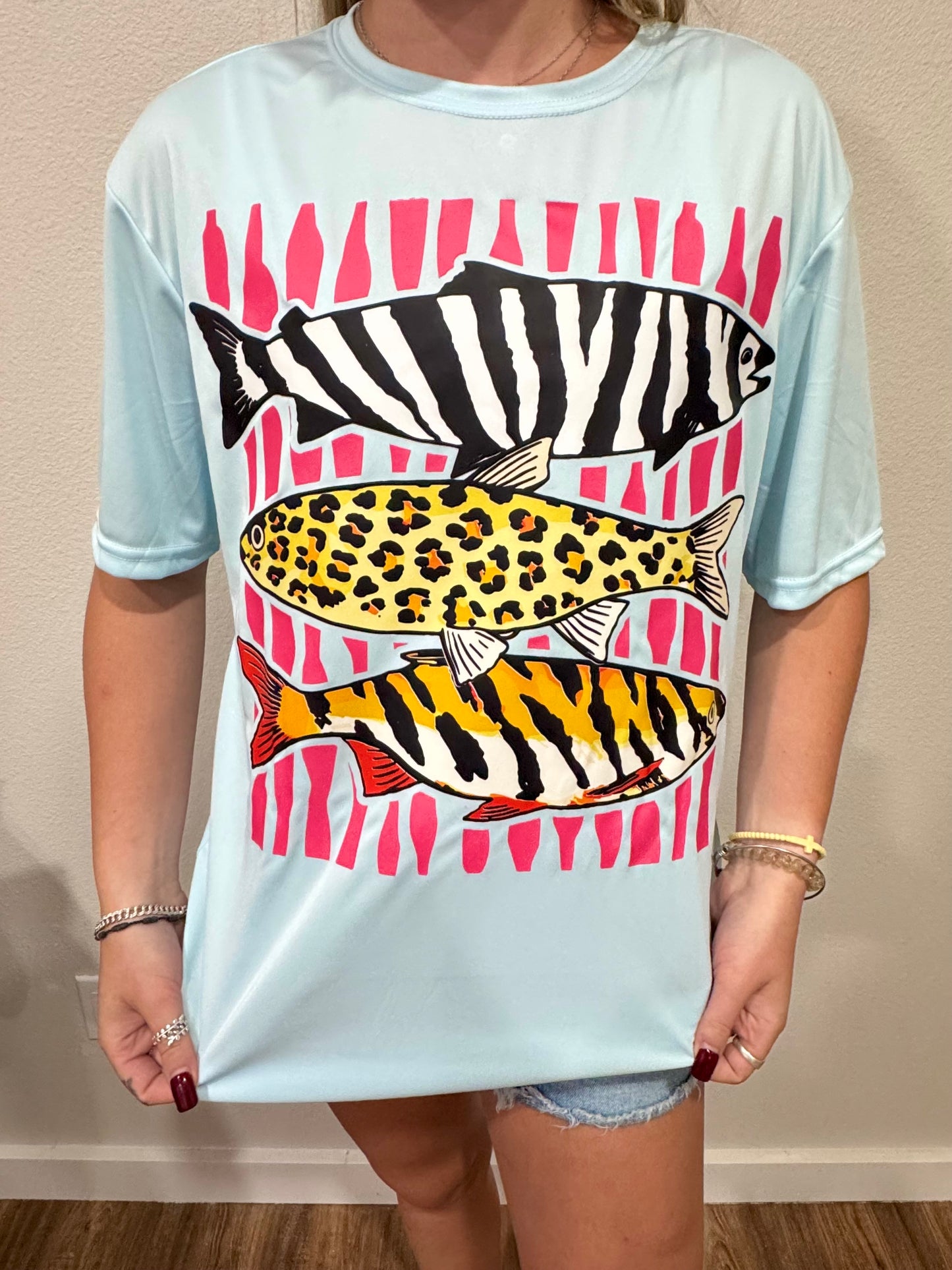 Wild Catch Tee- Pink Blue