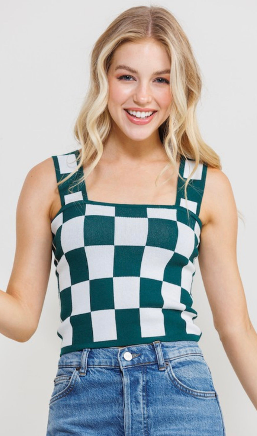 Checkered Gal Top-Heather Green