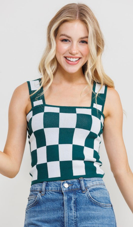 Checkered Gal Top-Heather Green