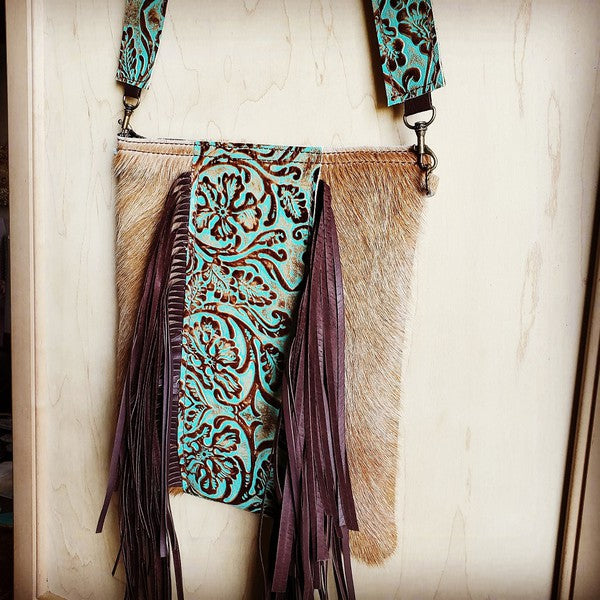 Hair on Hide Center Cowboy Turq Crossbody Handbag