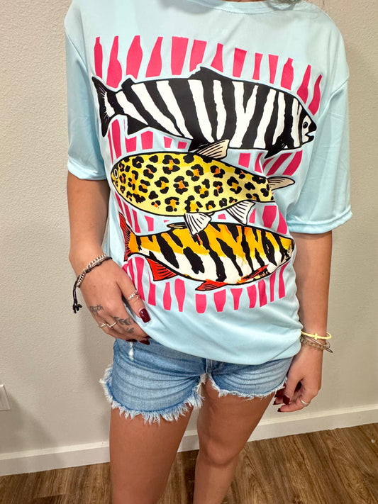 Wild Catch Tee- Pink Blue