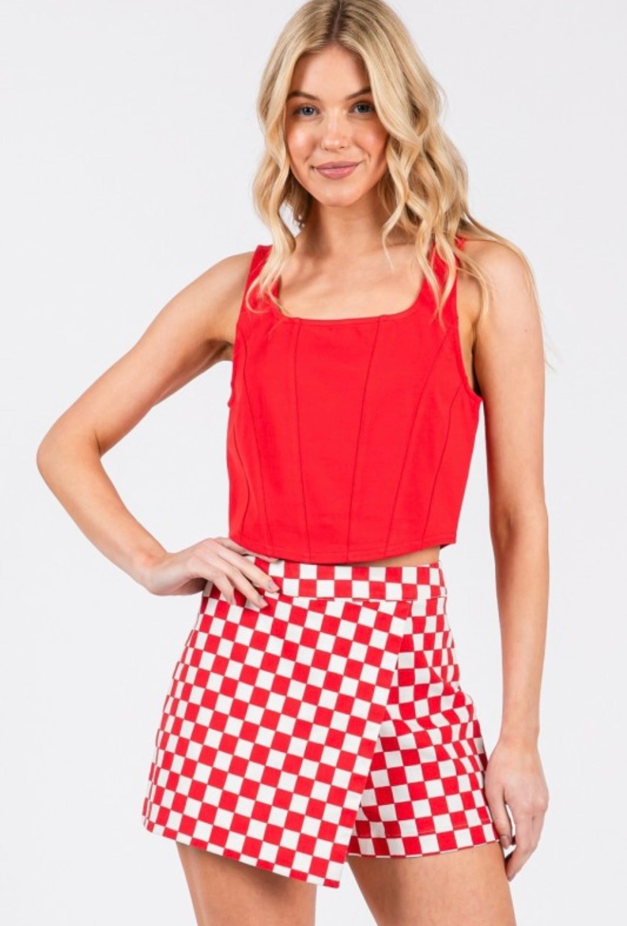 Tailgate Checkered Wrap Skort-Red