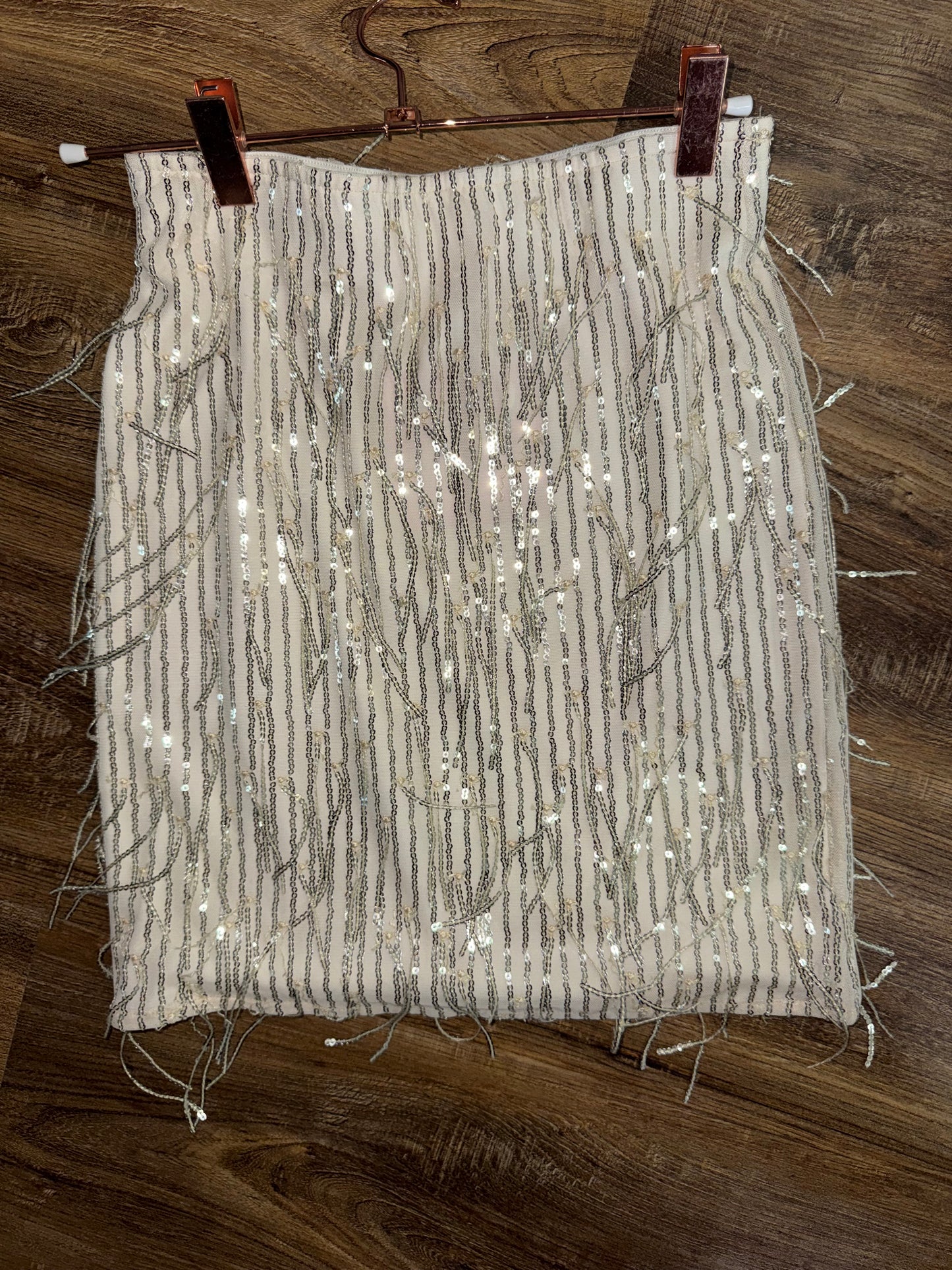Champagne Fringe Sequin Mini Skirt
