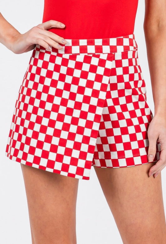 Tailgate Checkered Wrap Skort-Red