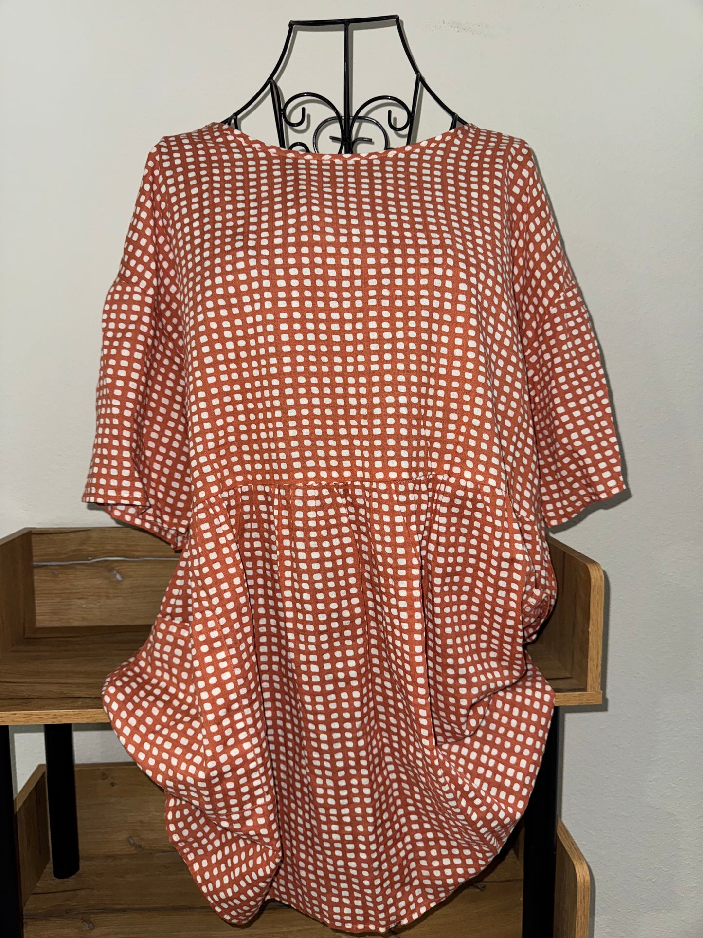 Rust Dot Babydoll Top