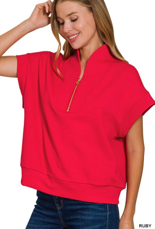 Zipped & Ready Pullover – Ruby Red